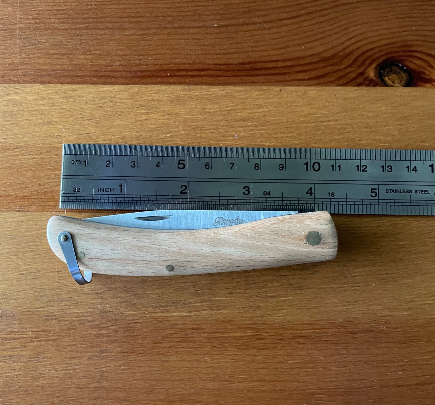 3.14" Campaign Piston Navaja Pocket Knife Light Wood and Ring from Spain