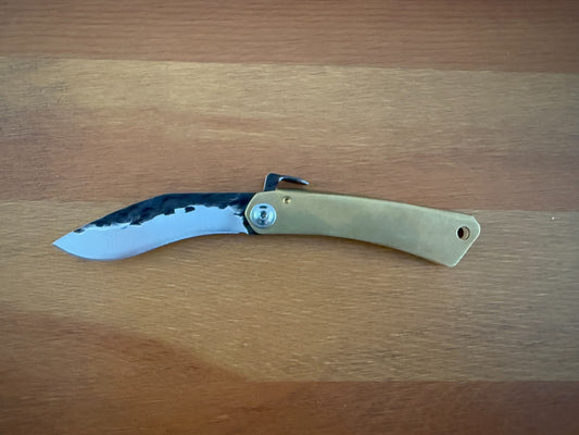 2.75" Falcata Blade Navaja Higonokami Pocket Knife Brass Handle with Sheath