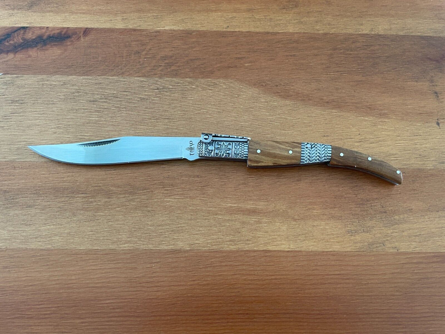 4.3" Arabian Style Navaja Ratchet Pocket Knife Olive Wood Scales & Steel Handle