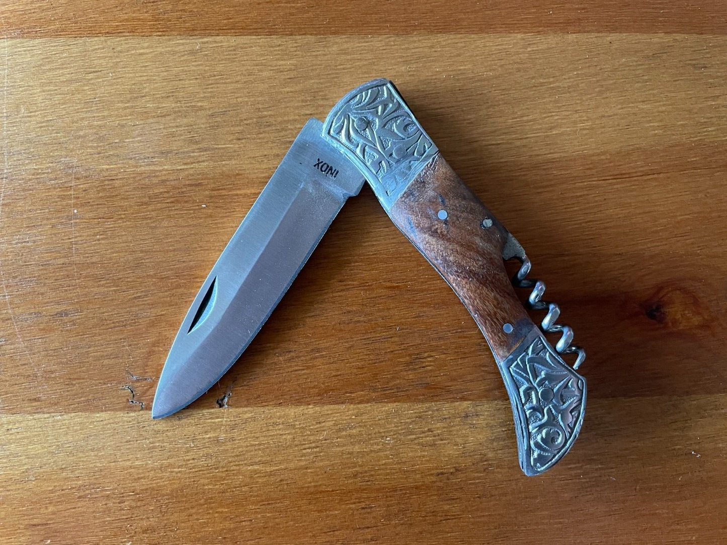 3.7” Spanish Navaja Pocket Knife With Wooden Handle w/ Corkscrew Handmade Spain