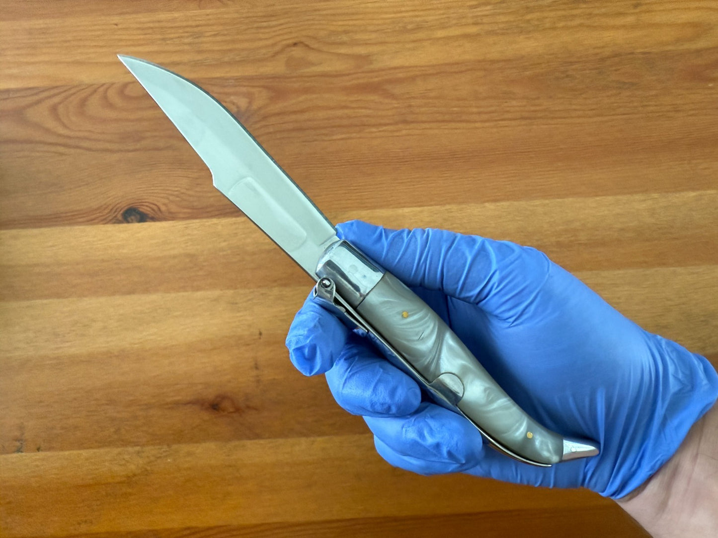 3.6" Steel Blade Spanish Navaja Teja Albacete Mother of Pearl Imitation Scales