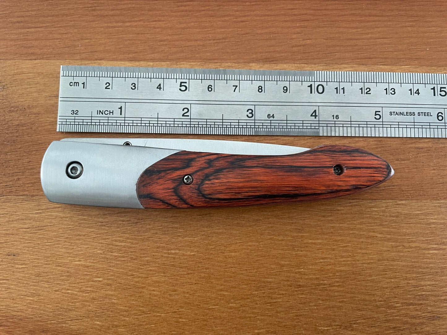 3.5" Stainless Steel Satin Blade Folding Pocket Knife Steel and Wood Handle