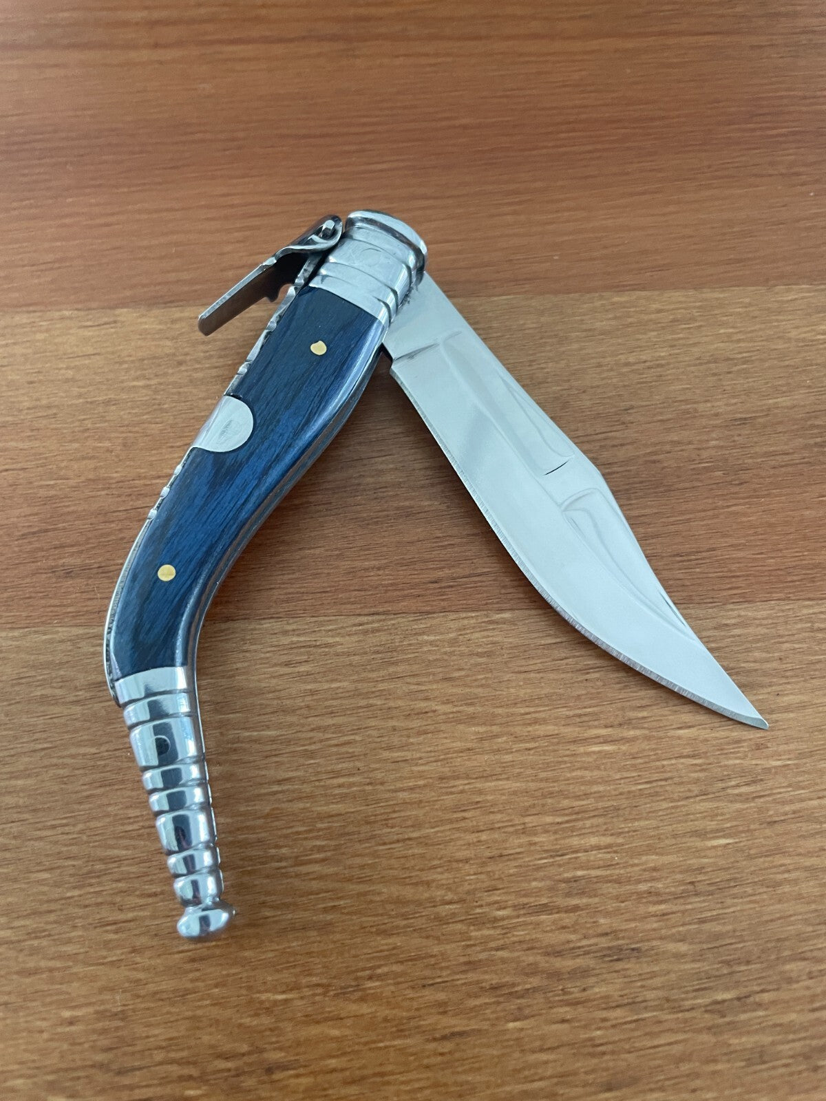3.15" Blade Spanish Navaja Sevillana Pocket Knife Blue Wood Scales / Ratchet