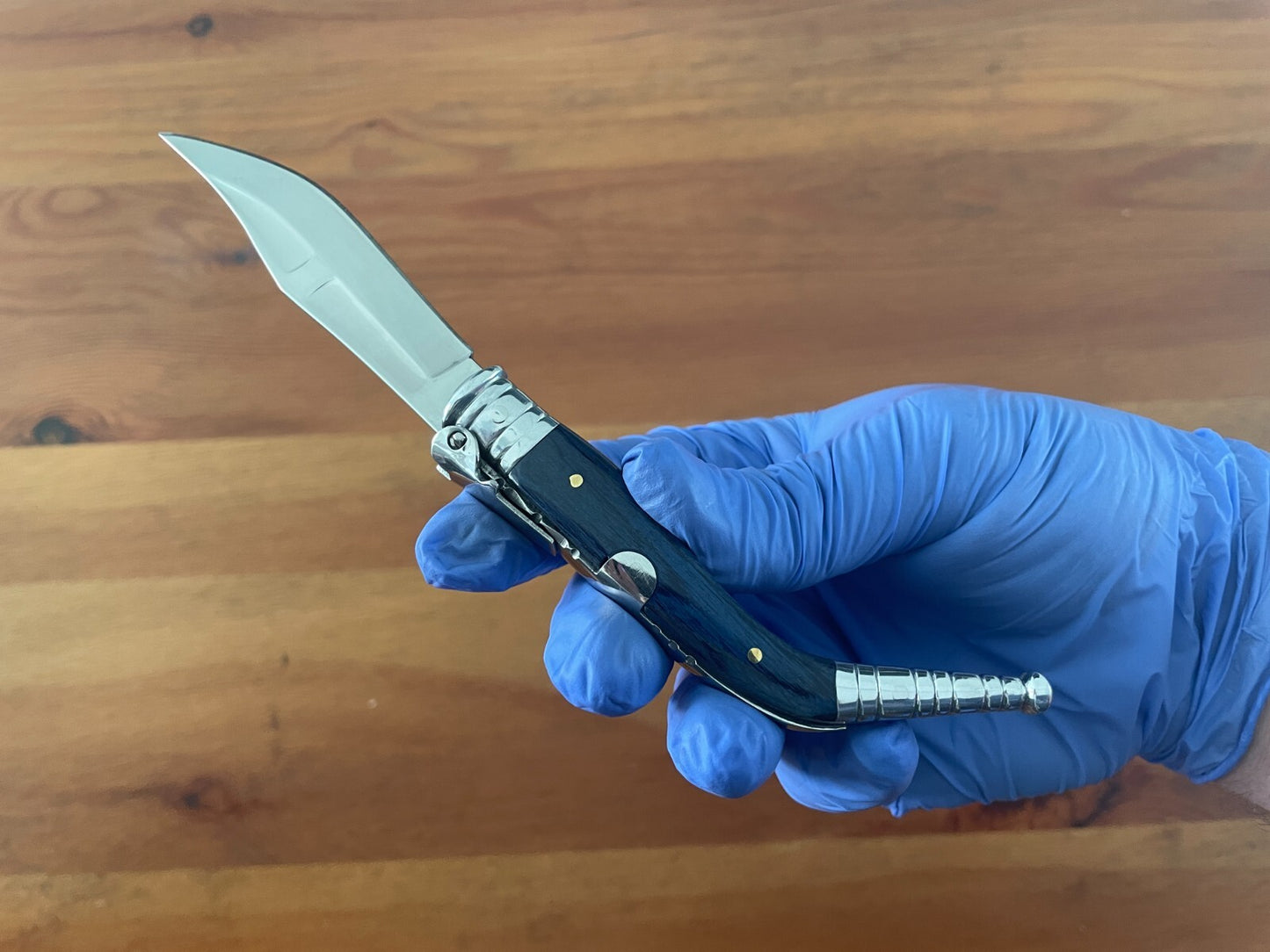 3.15" Blade Spanish Navaja Sevillana Pocket Knife Blue Wood Scales / Ratchet