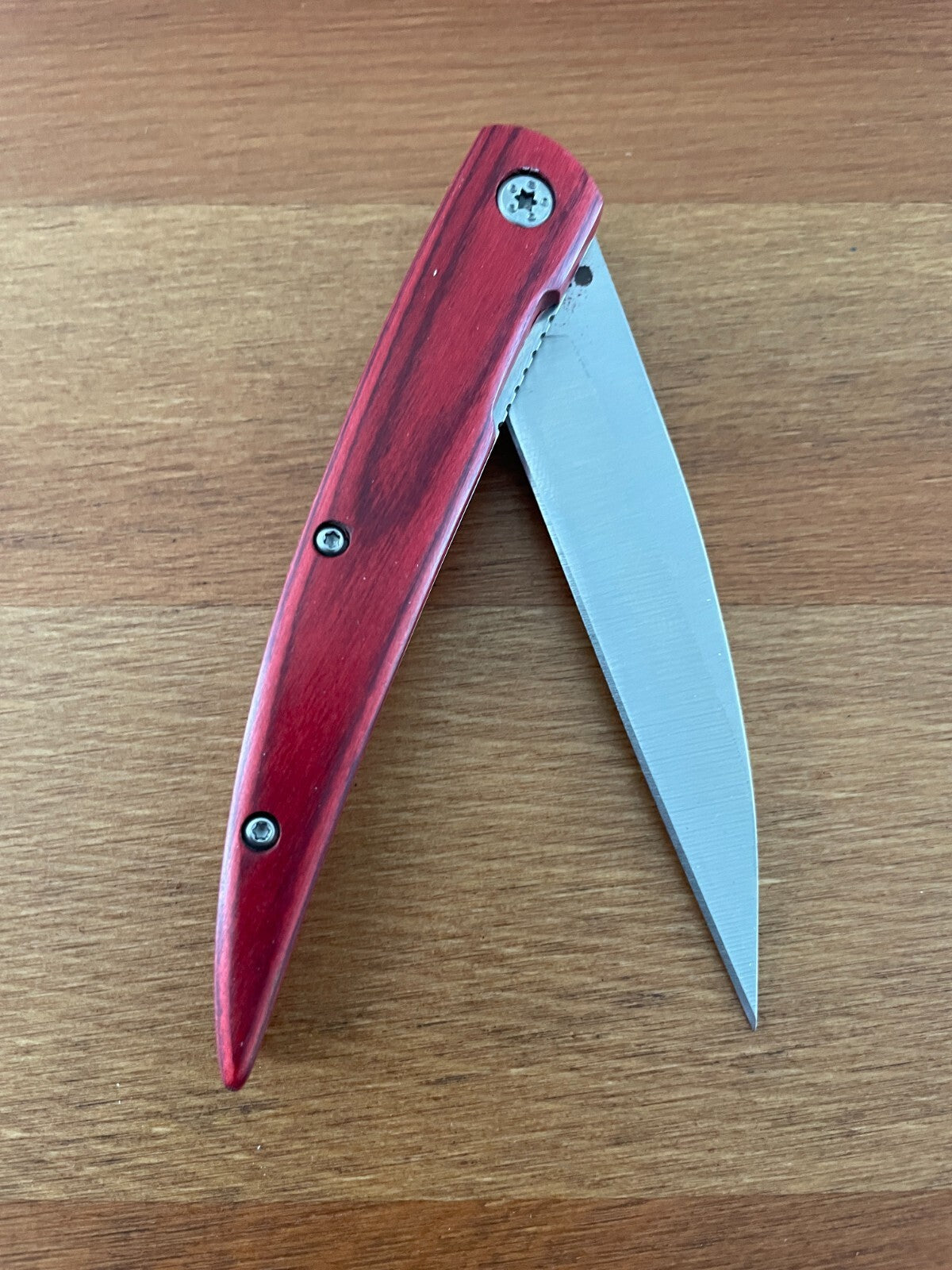 3.4” Stainless Steel Navaja Folding Knife Bird Beak Red Stamina Wood Handle
