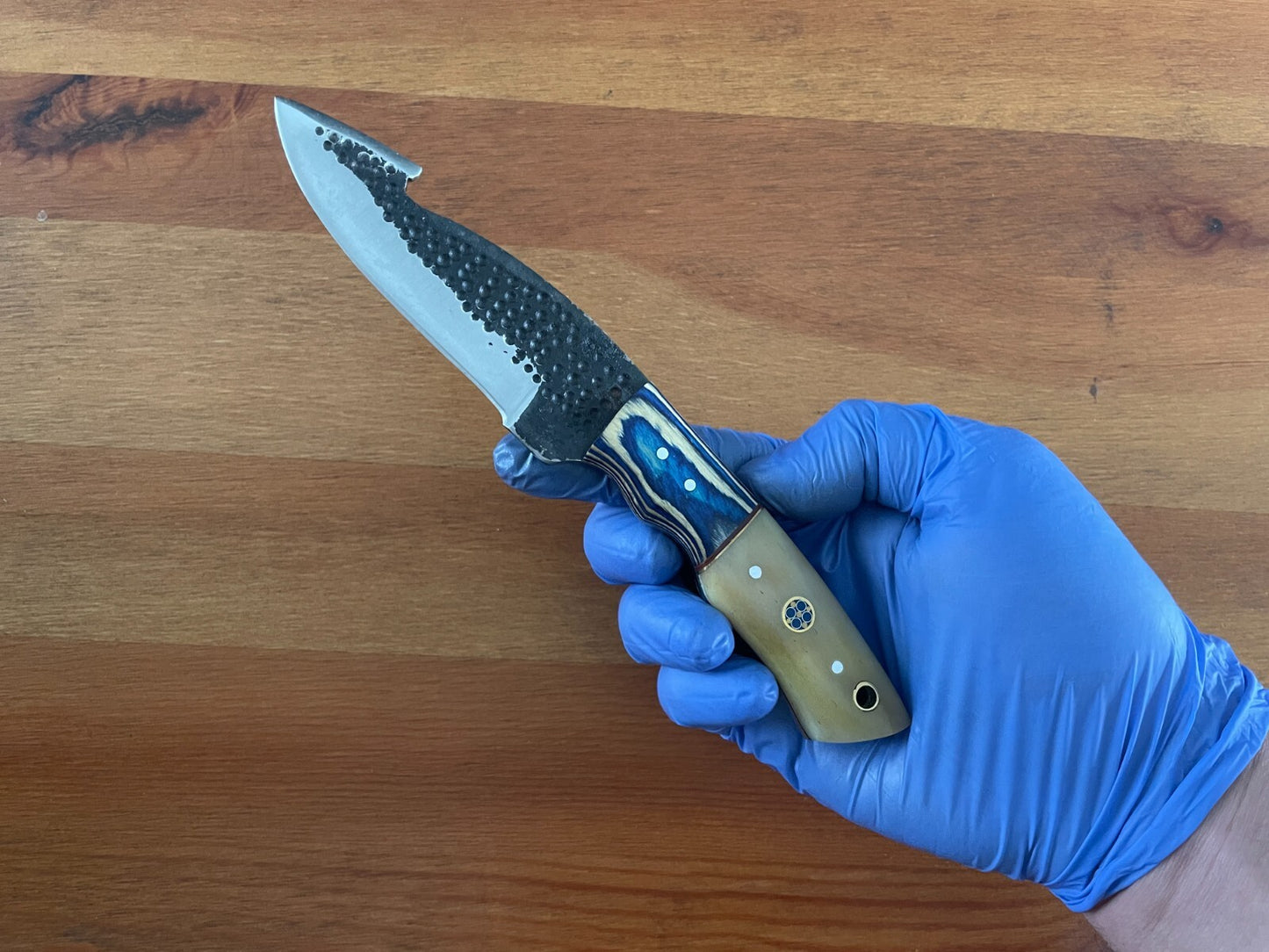 4.2 in. Handmade Hunting Knife Camel bone / Wood Handle Leather Sheath Included