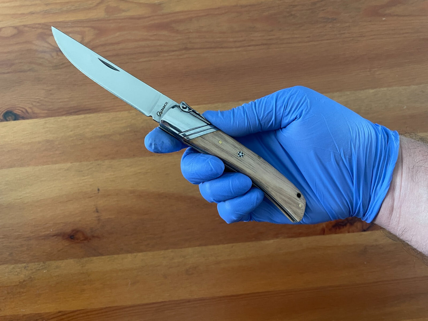 3.54" Spanish Navaja Pocket Knife Zebra Wood Scales With Ratchet & Billet Lock