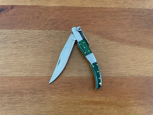 2.75” Arabian Style Navaja Folding Pocket Knife Green Wood and Steel Handle