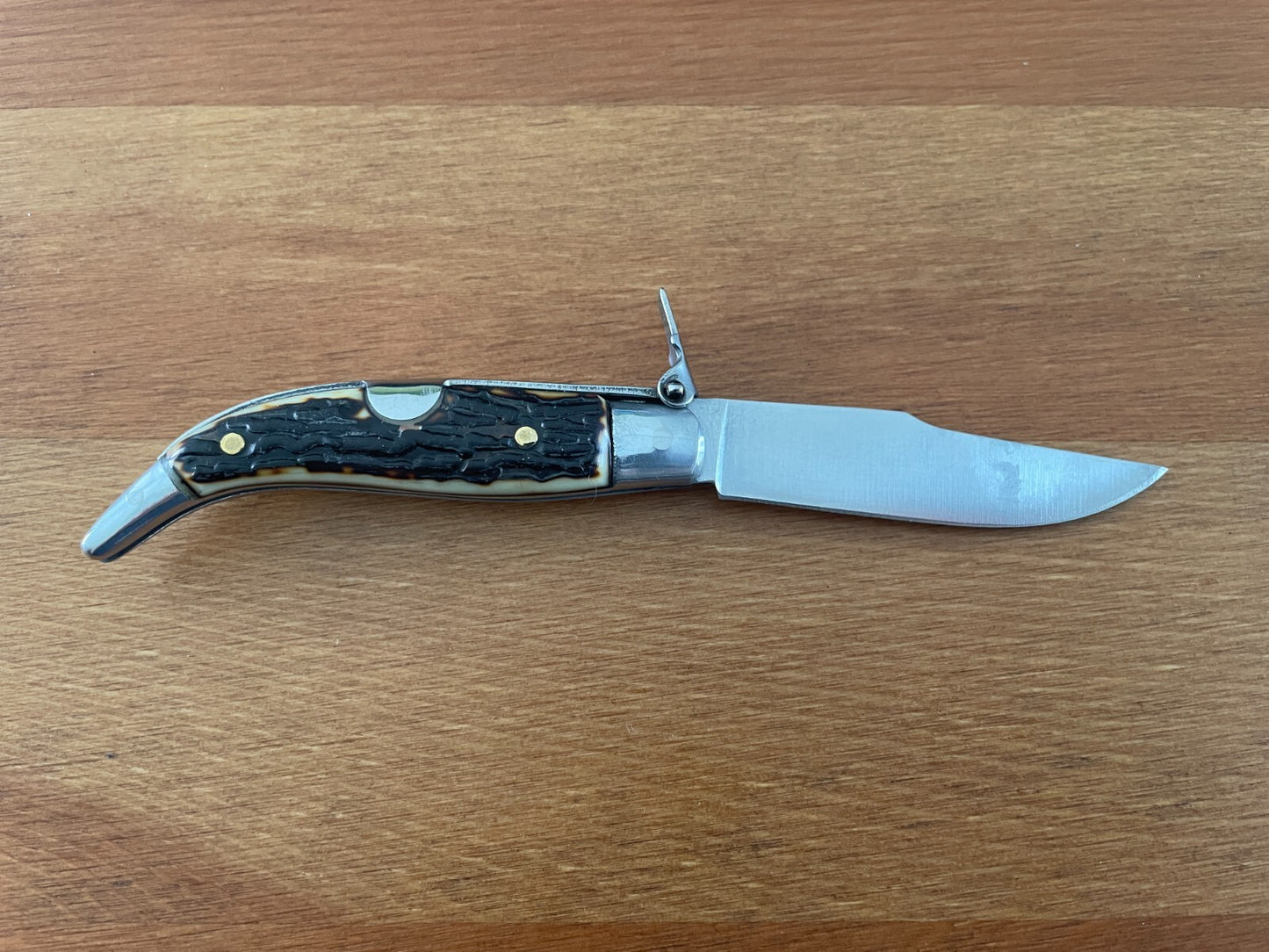 2.6" Carbon Steel Spanish Navaja Teja Deer Antler Imitation Scales Billet Lock
