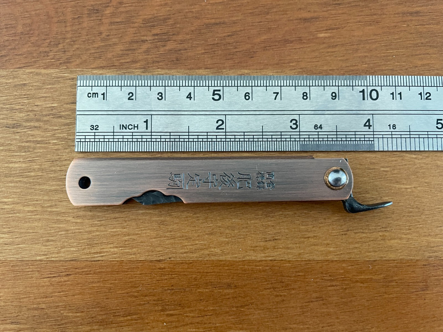 2.8" Navaja Higonokami Pocket Knife 420 Steel Tanto Blade Copper Handle Sheath