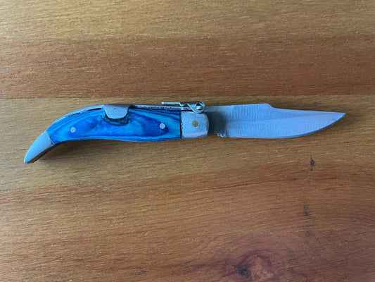 2.5" Spanish Navaja Teja Albacete Pocket Knife Blue Wood Handmade - USA Seller