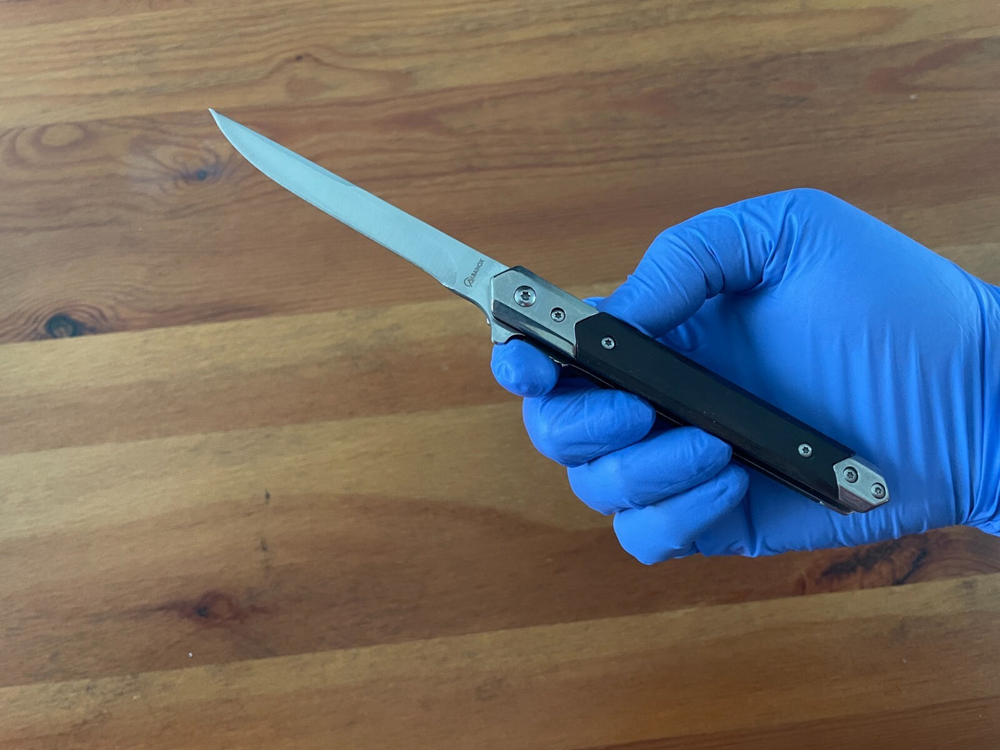 3.6" Stainless Steel Folding Knife Black Wood Scales Assisted Opening and Sheath