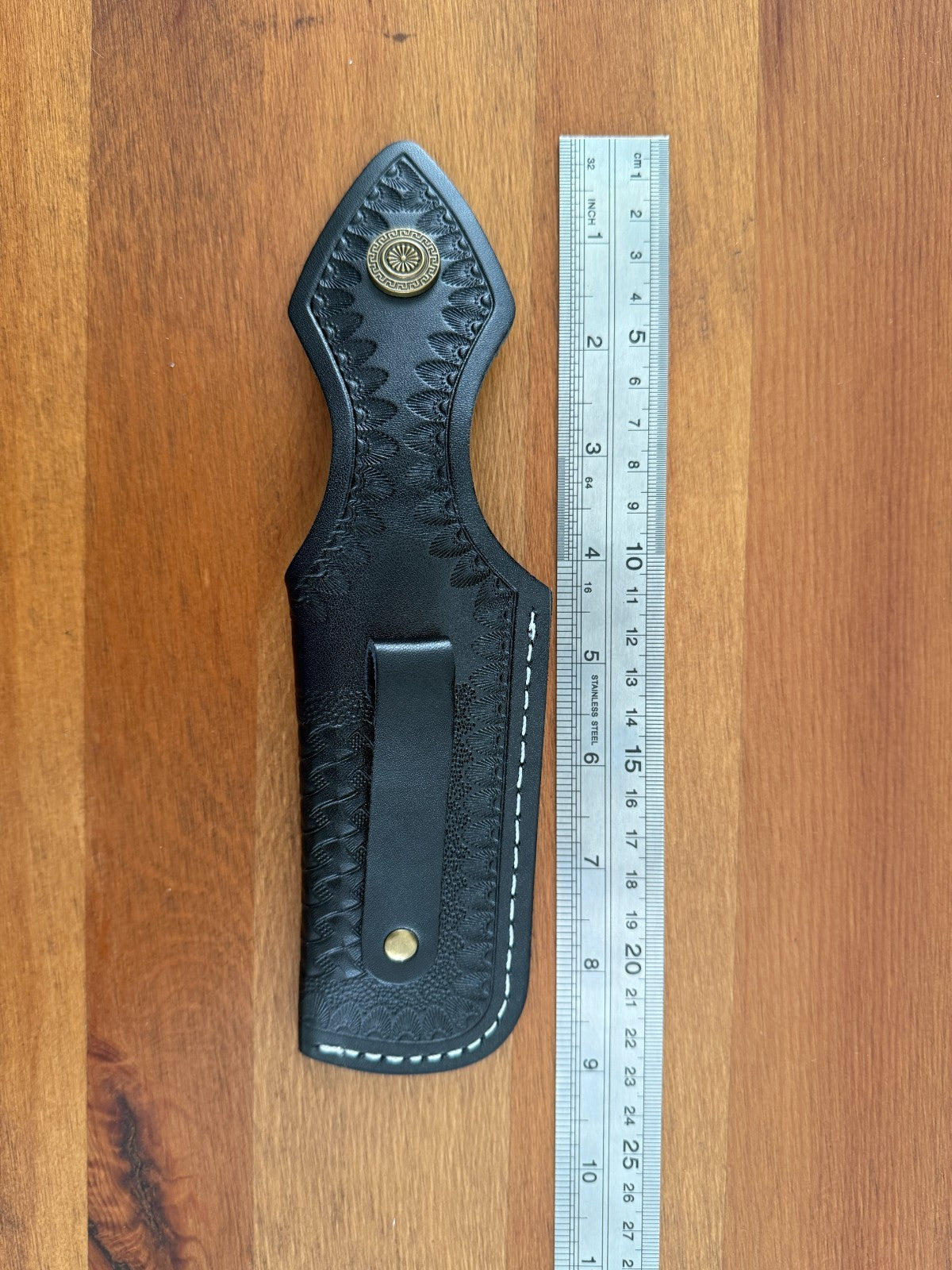 4.4 in. Black Leather Pocket Knife Sheath with Belt Holder Hand Made Spain