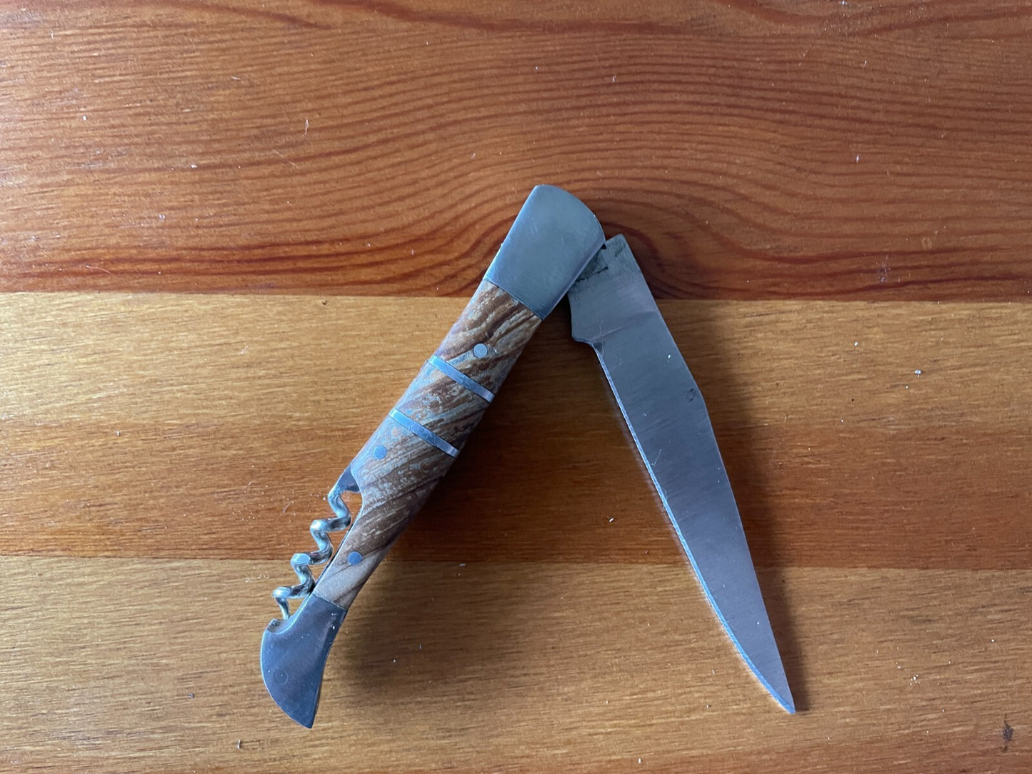 Pocket Knife 3.2" Stainless With Wooden Handle Corkscrew Handmade Artisan