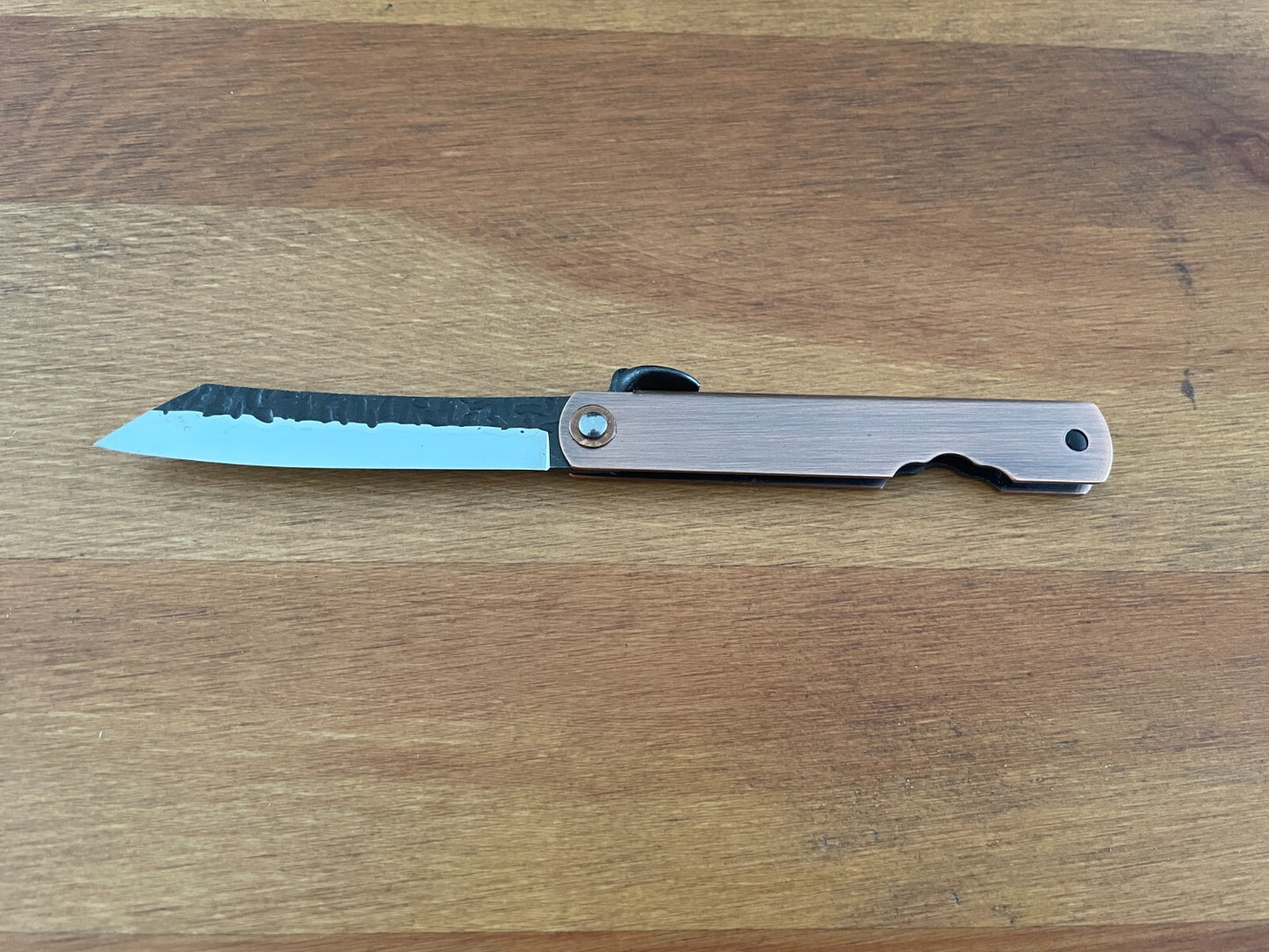 2.8" Navaja Higonokami Pocket Knife 420 Steel Tanto Blade Copper Handle Sheath