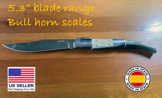 5.3" Arabian Style Navaja Folding Pocket Knife Bull Horn Scales With Ratchet