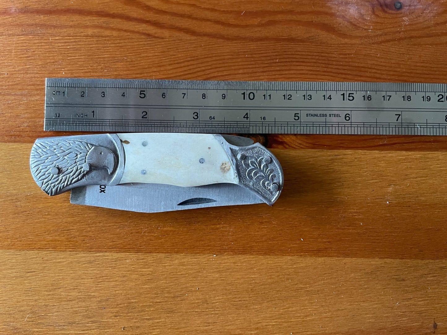 3.5" Spanish Navaja Pocket Knife Eagle Bolsters Bone Scales Lockback USA Seller