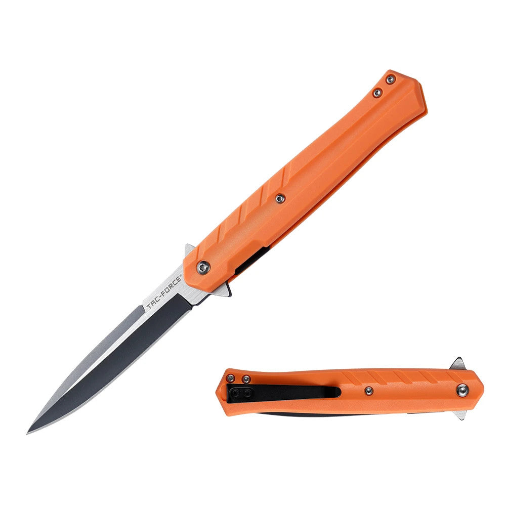 Tac-Force Spring Assisted Knife 3.68" Two-Tone Stainless Spear Blade ORANGE