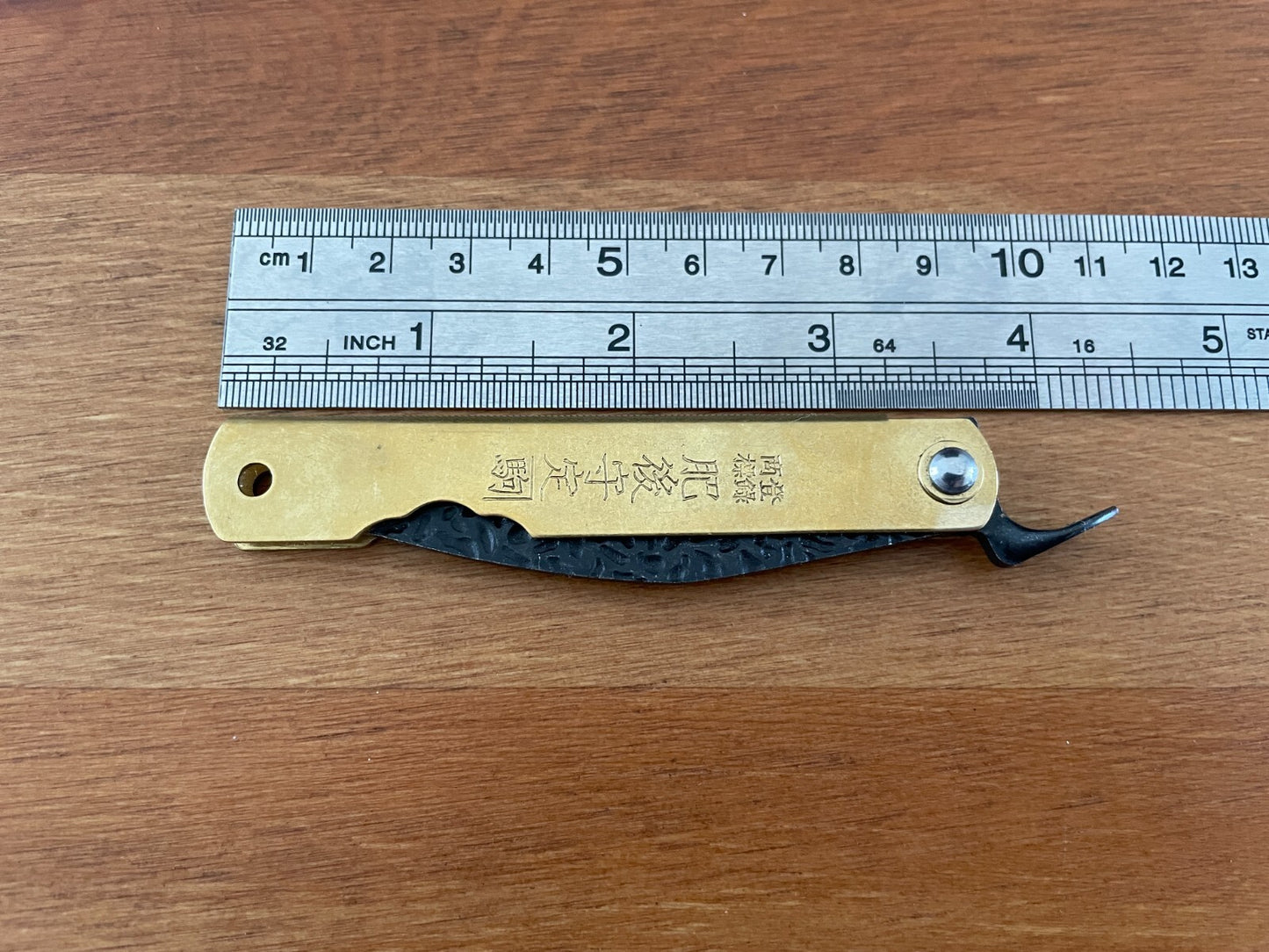 2.9" Navaja Higonokami Pocket Knife 420 Steel Falcata, Brass Handle with Sheath