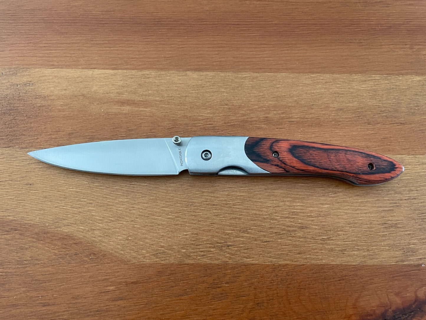3.5" Stainless Steel Satin Blade Folding Pocket Knife Steel and Wood Handle
