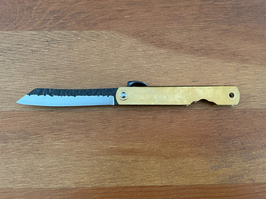 2.8" Navaja Higonokami Pocket Knife Tanto Blade 420 Steel Brass Handle Sheath