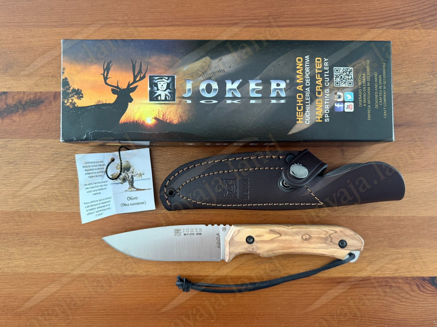 Joker Aguila Bushcraft Knife 4.13” MOVA Blade Olive Wood Handle | Leather Sheath