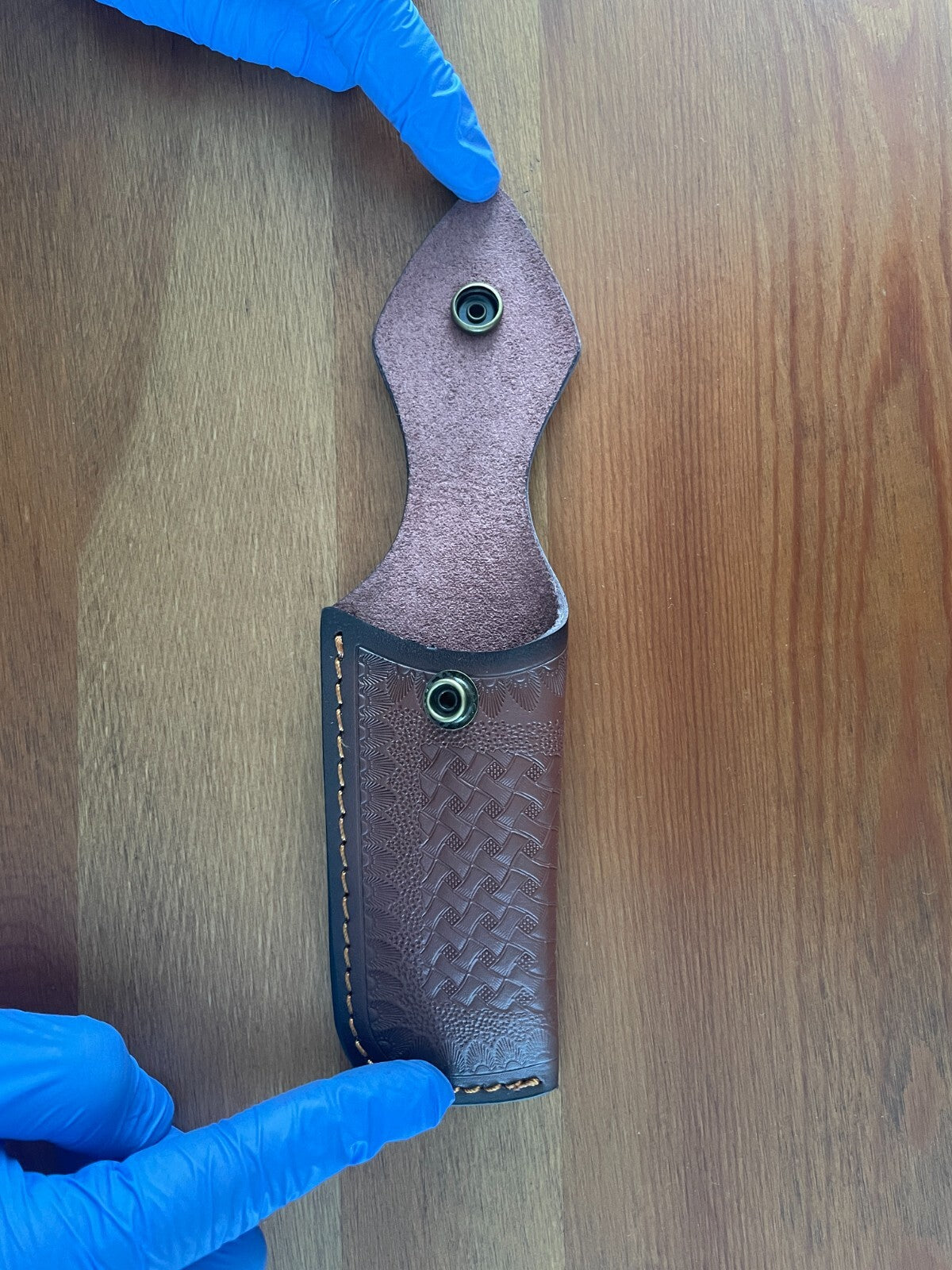4.4 in. Brown Leather Pocket Knife Sheath with Belt Holder Hand Made Spain