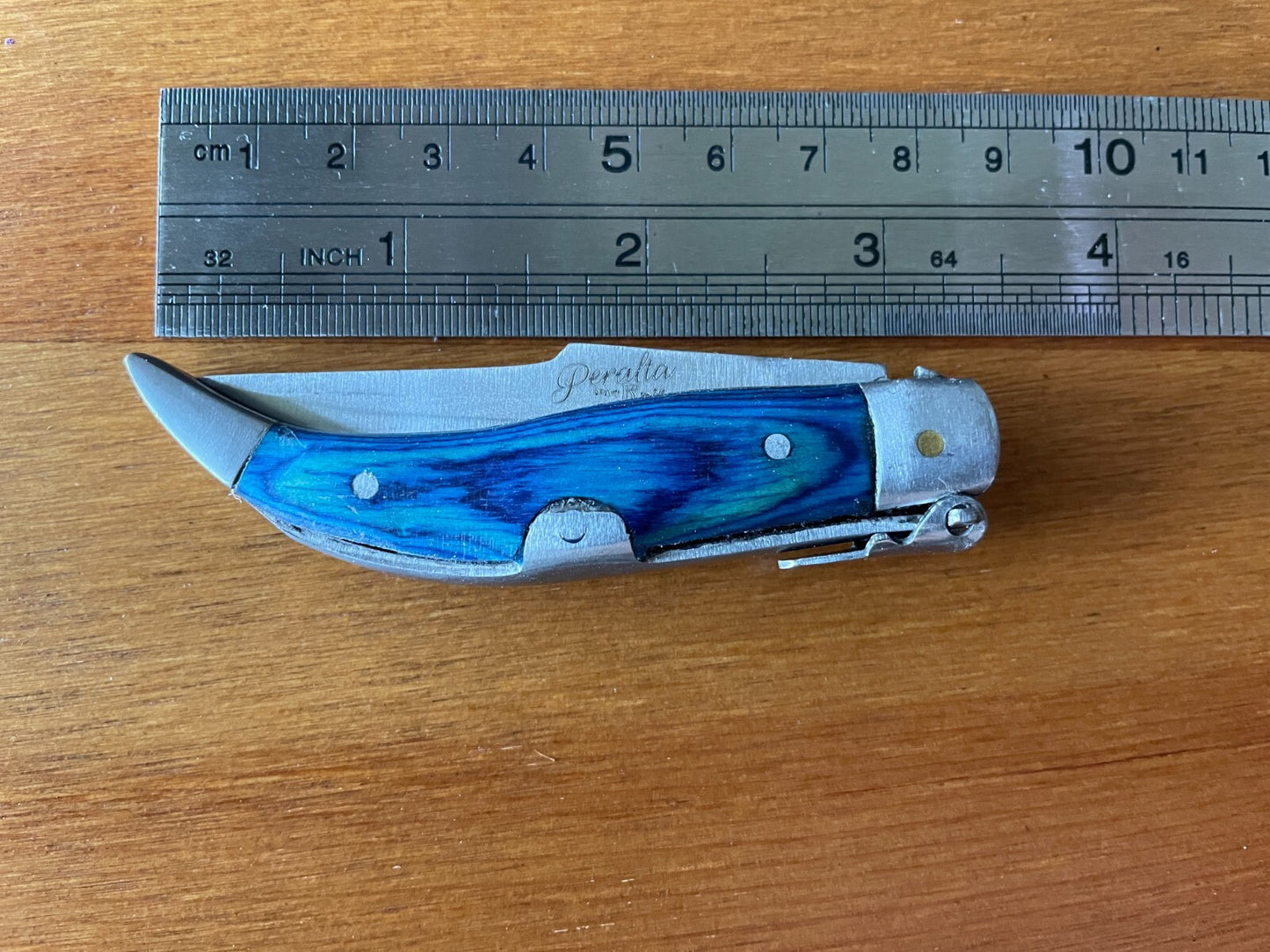 2.5" Spanish Navaja Teja Albacete Pocket Knife Blue Wood Handmade - USA Seller