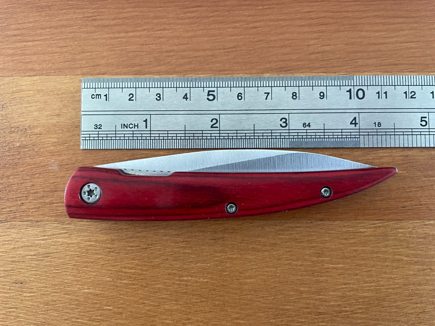 3.4” Stainless Steel Navaja Folding Knife Bird Beak Red Stamina Wood Handle