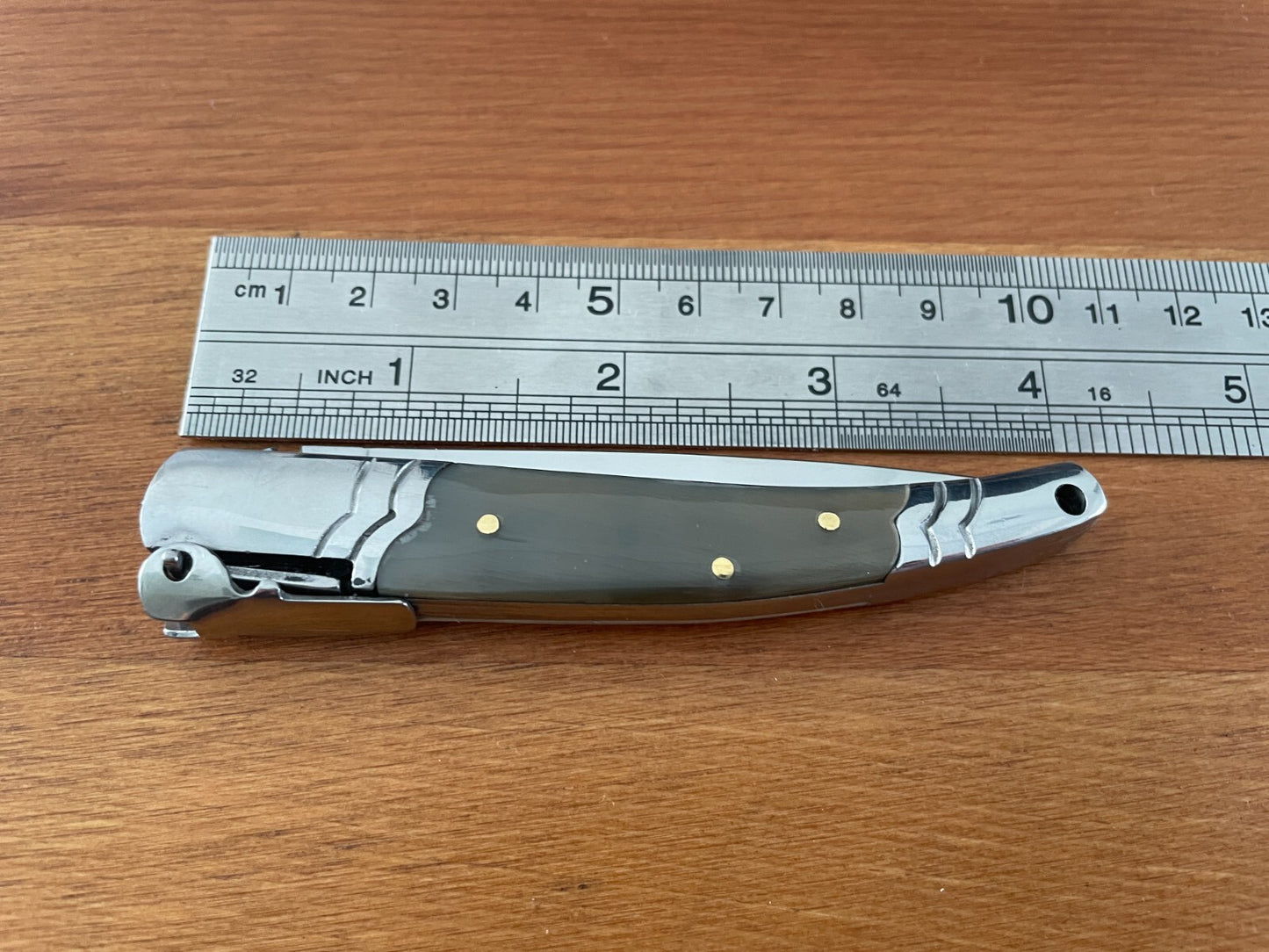 3.14" Spanish Navaja Pocket Knife Bull Horn Scales With Ratchet & Billet Lock
