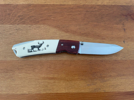 3.74-inch Folding Pocket Knife Navaja Wood and ABS Scales Deer Design From Spain