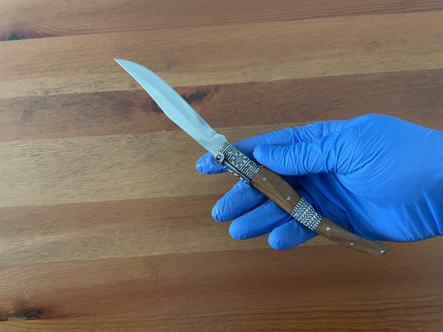 4.3" Arabian Style Navaja Ratchet Pocket Knife Olive Wood Scales & Steel Handle
