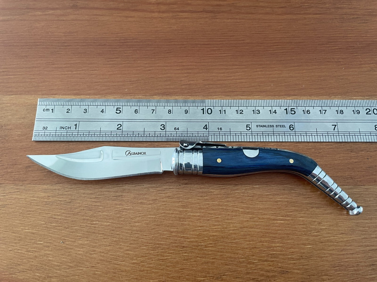 3.15" Blade Spanish Navaja Sevillana Pocket Knife Blue Wood Scales / Ratchet