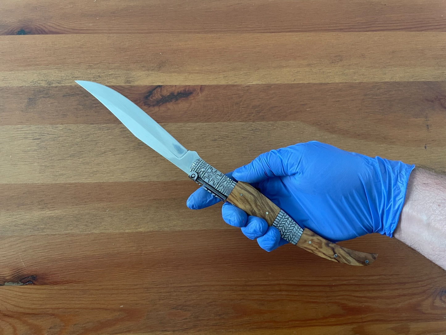 5.9" Arabian Style Navaja with Ratchet Pocket Knife Olive Wood & Steel Handle