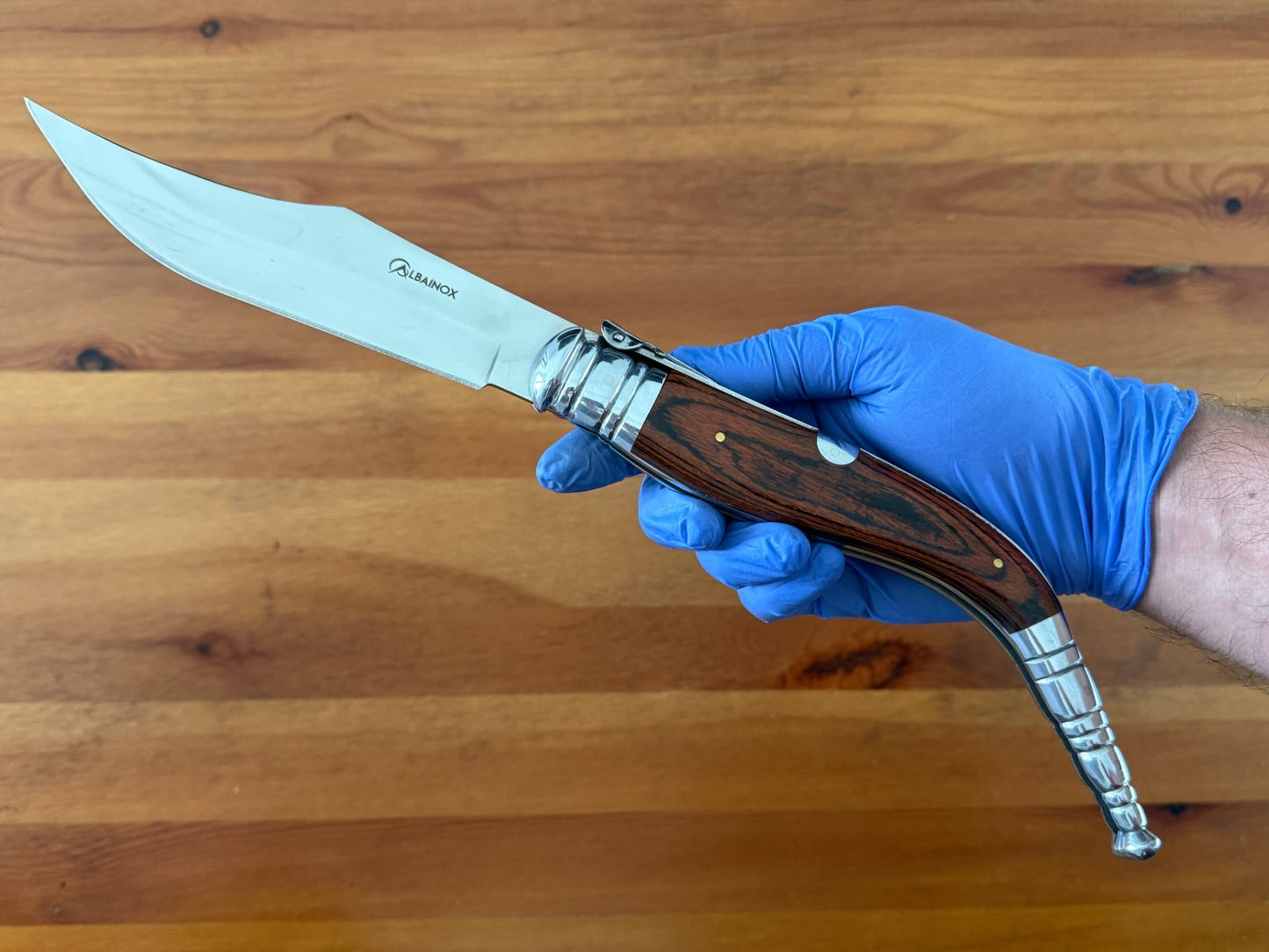 6.5" Spanish Navaja Sevillana Pocket Knife Red Stamina Wood Scales with Ratchet