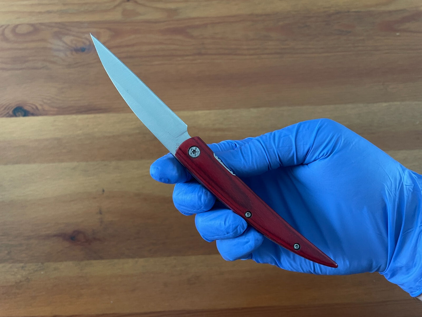 3.4” Stainless Steel Navaja Folding Knife Bird Beak Red Stamina Wood Handle