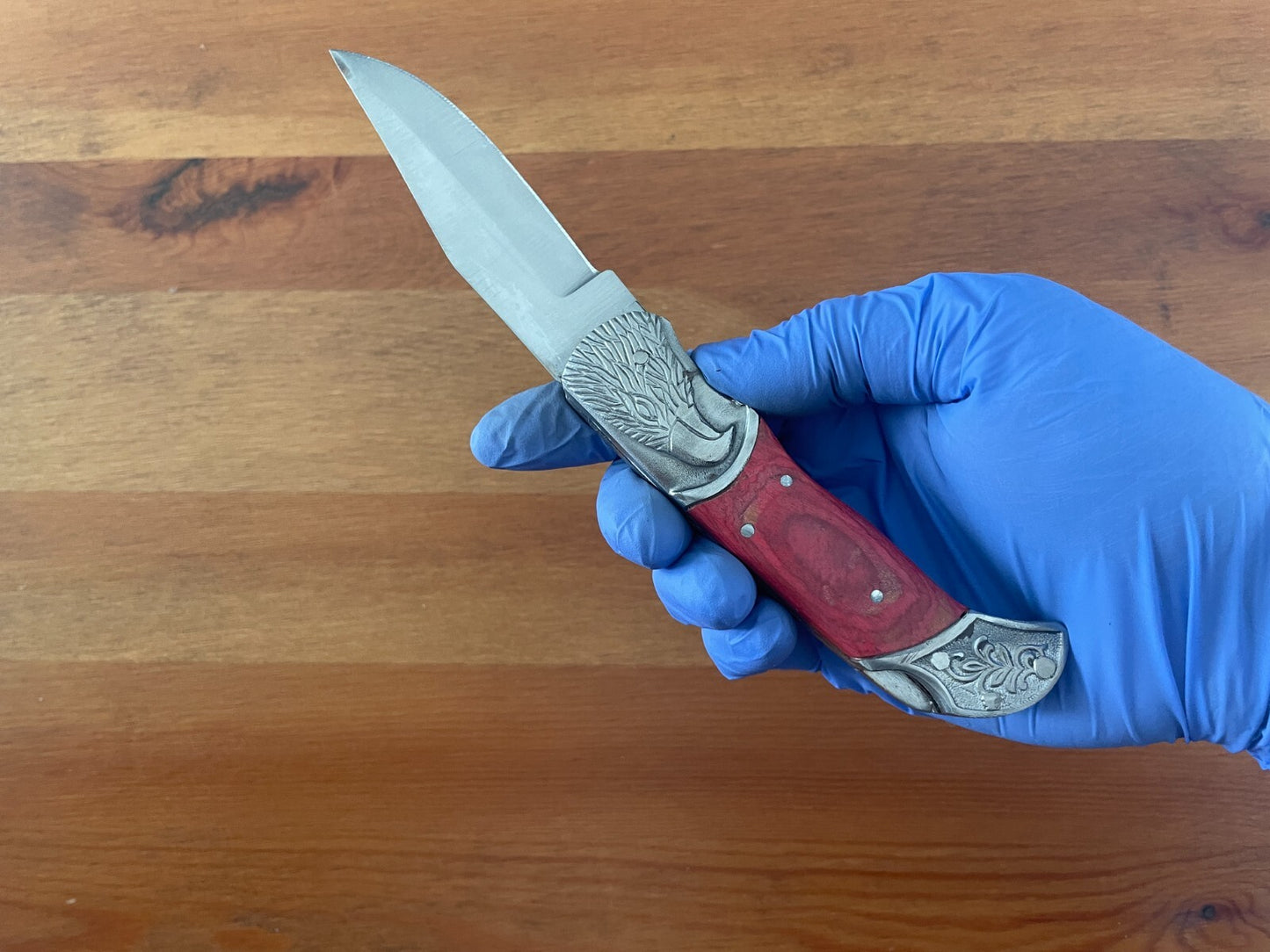 3.5" Spanish Navaja Pocket Knife Eagle Bolsters Wood Scales Lockback USA Seller