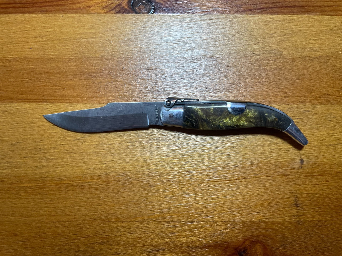 2.5” Spanish Navaja Teja Albacete Pocket Knife Brown Celluloid Scales From Spain