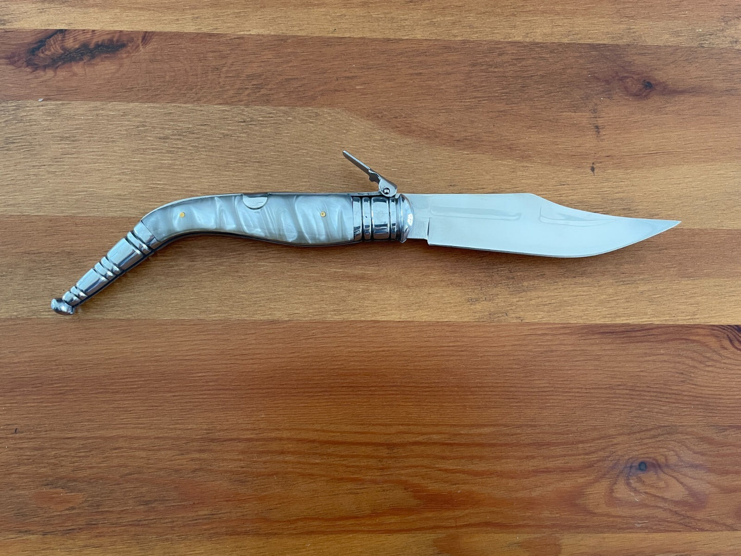 5.66" Spanish Navaja Sevillana Bandolera Pocket Knife Nacre Imitation w/ Ratchet