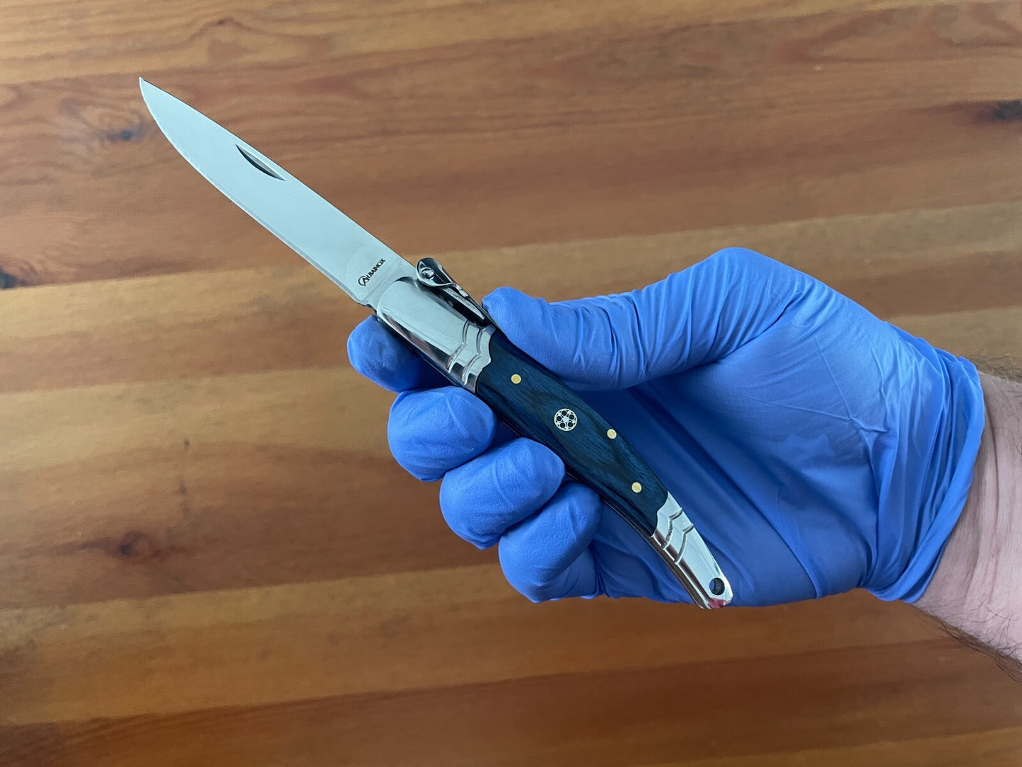 3.14 Stainless Steel Blade Spanish Navaja Pocket Knife Blue With Ratchet Sound