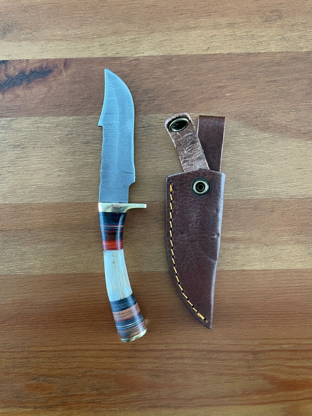 3.9 in. Handmade Damascus Steel Skinner Knife Leather Sheath Included