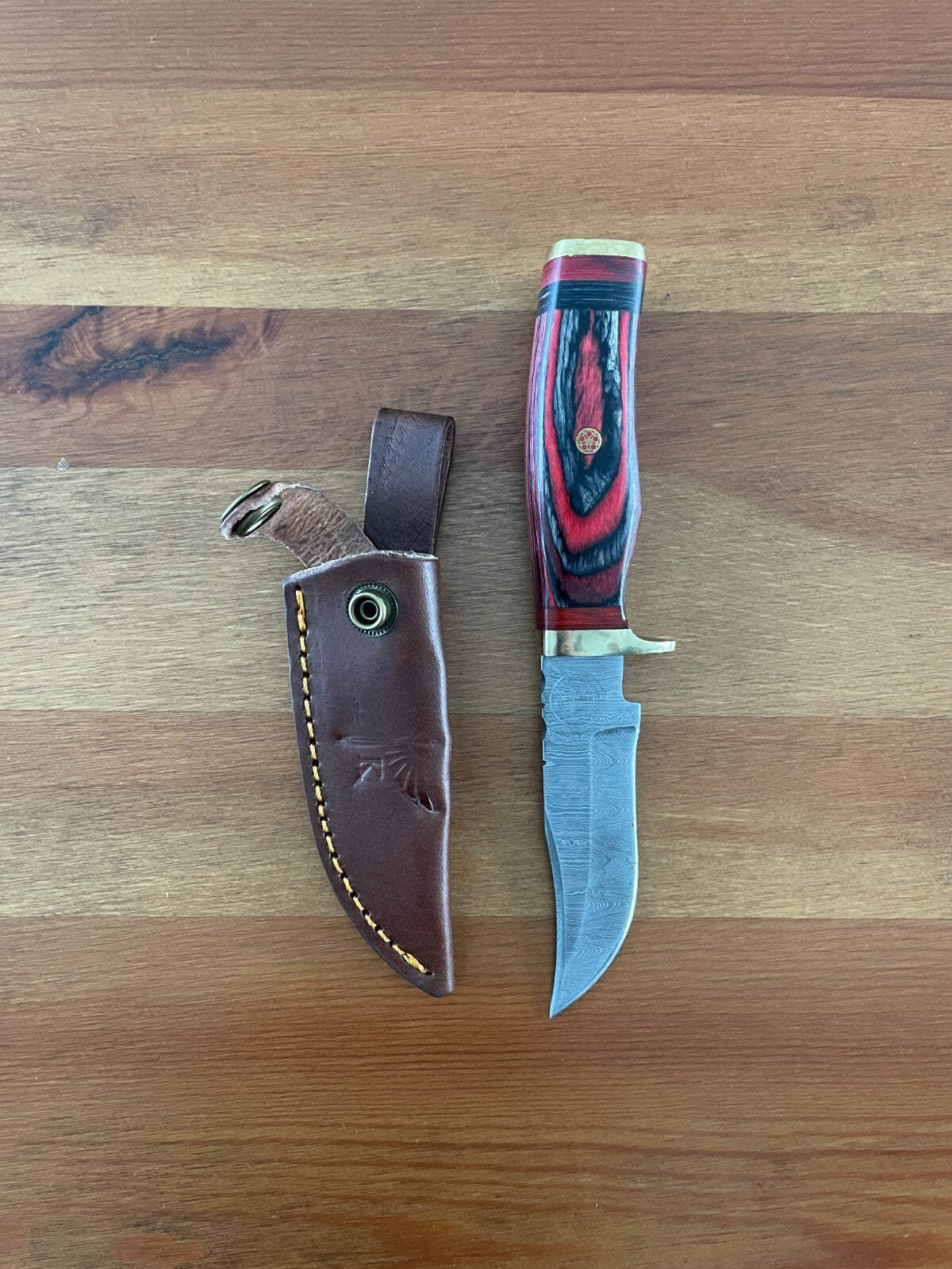 3.8 in. Handmade Damascus Steel Skinner Knife Leather Sheath Included