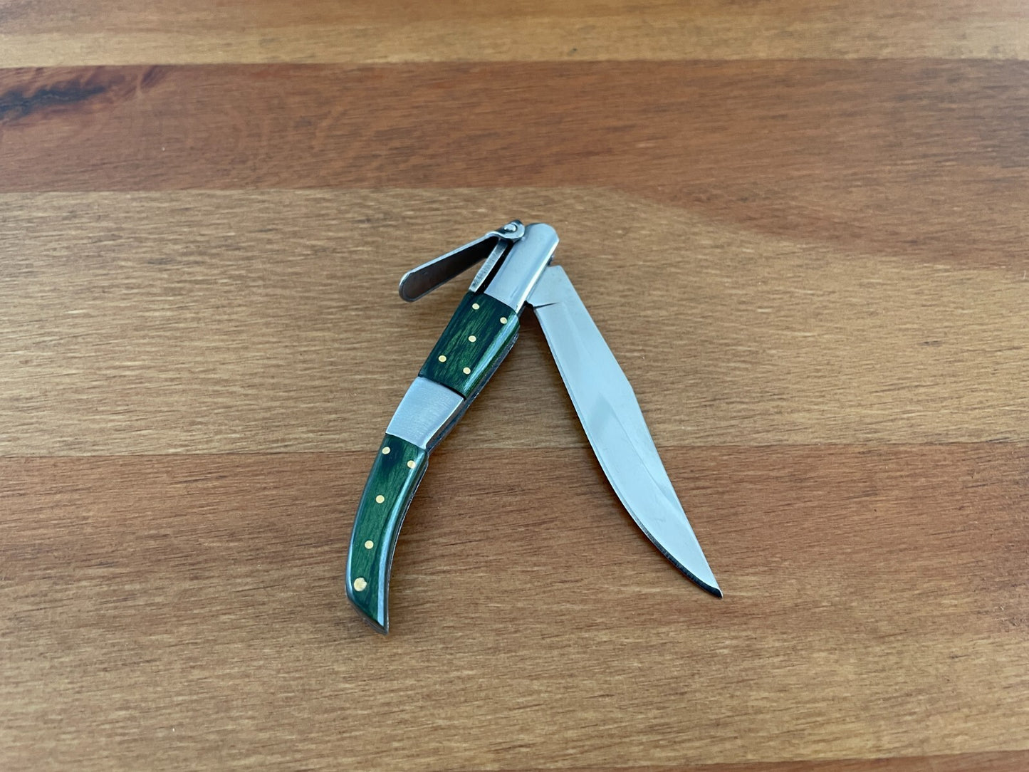 2.75” Arabian Style Navaja Folding Pocket Knife Green Wood and Steel Handle