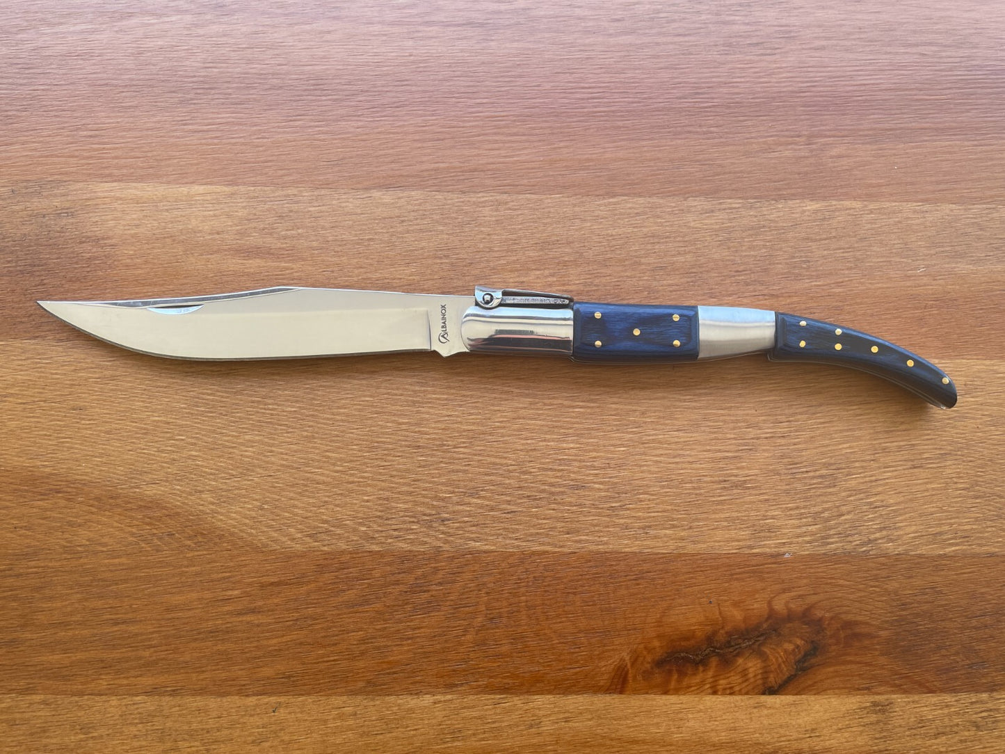 5.11" Arabian Style Spanish Navaja Folding Knife Blue Wood Scales with Ratchet