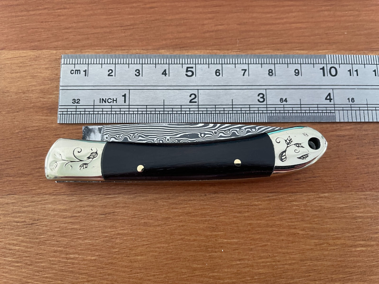 2.8” 67 Layers Damascus Navaja Pocket Knife with Ebony Scales Presentation Box