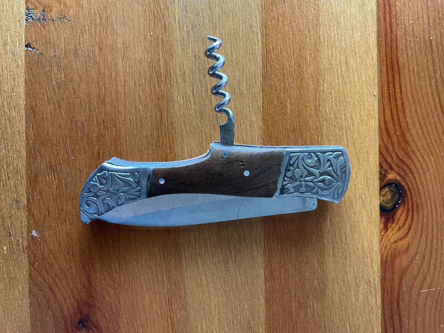 3.7” Spanish Navaja Pocket Knife With Wooden Handle w/ Corkscrew Handmade Spain