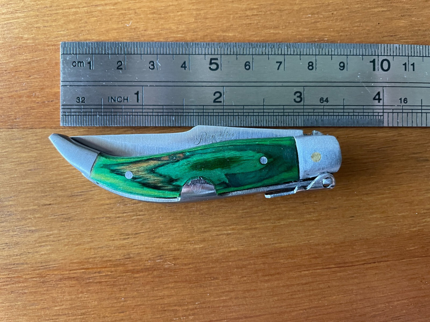 2.5" Spanish Navaja Teja Albacete Pocket Knife Green Wood Handmade - USA Seller