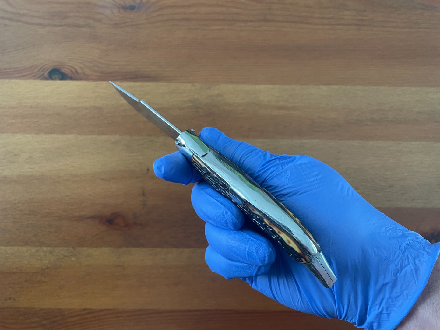 3.7" Spanish Navaja Teja Deer Antler Imitation Scales Billet Lock No Ratchet