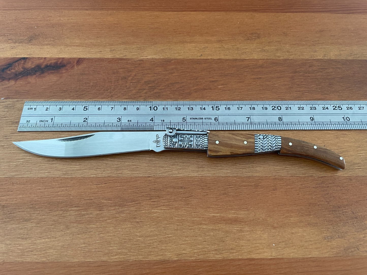 4.3" Arabian Style Navaja Ratchet Pocket Knife Olive Wood Scales & Steel Handle