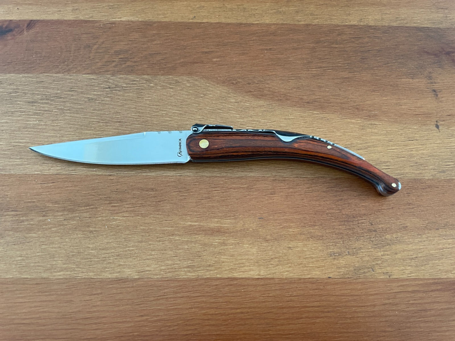 3.34 in. Spanish Navaja Folding Pocket Knife Red Stamina Wood Handle From Spain